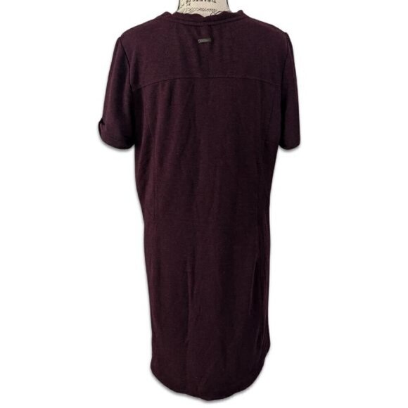 HYBA Stretchy Bodycon Dress sz L Short Sleeved Round Neck Deep Burgundy - Picture 2 of 8